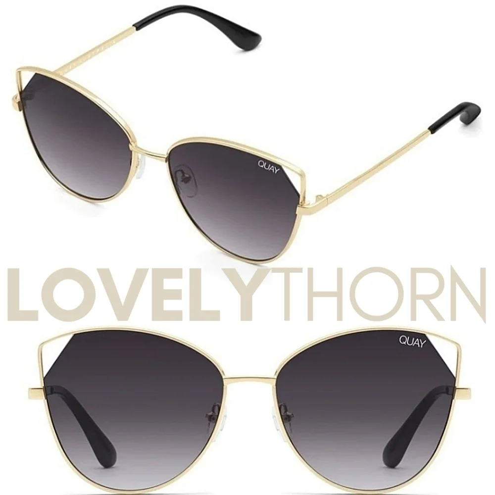 QUAY // ltd ed cut-out cateye sunglasses gold frames smoke lenses